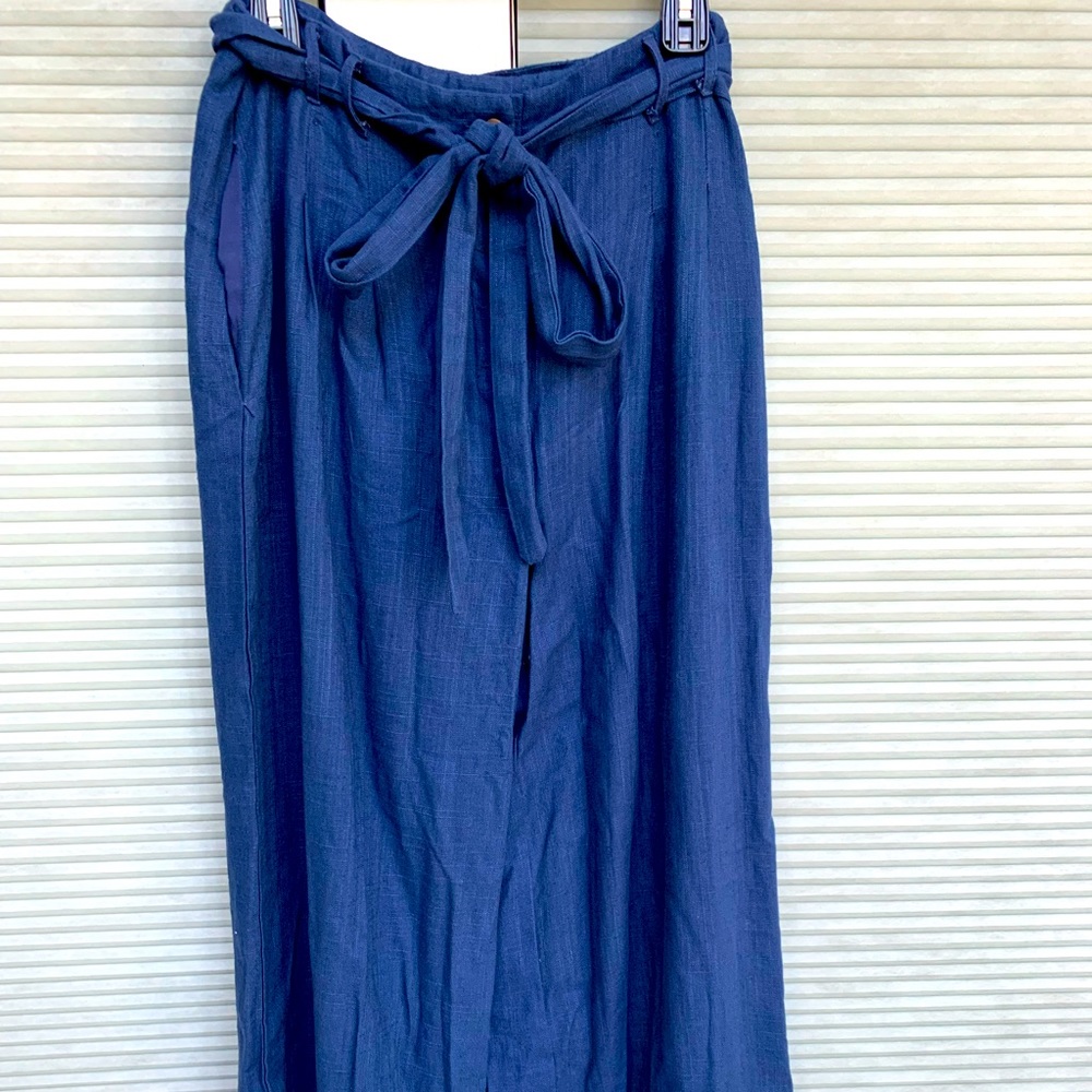 Blue linen palazzo pants.